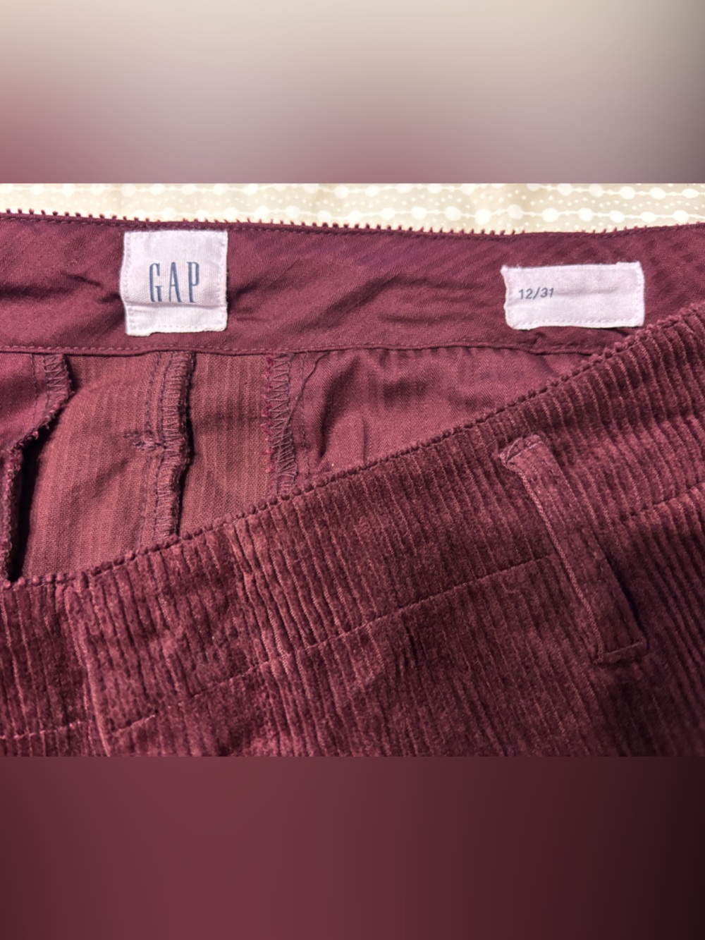 NWT GAP Corduroy A-Line Mini Skirt in Burgundy Size 12/31 - Picture 4 of 7